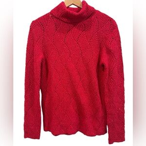 Sundance Magenta Cotton Silk‎ Blend Turtleneck Knit Patterned Sweater- Medium
